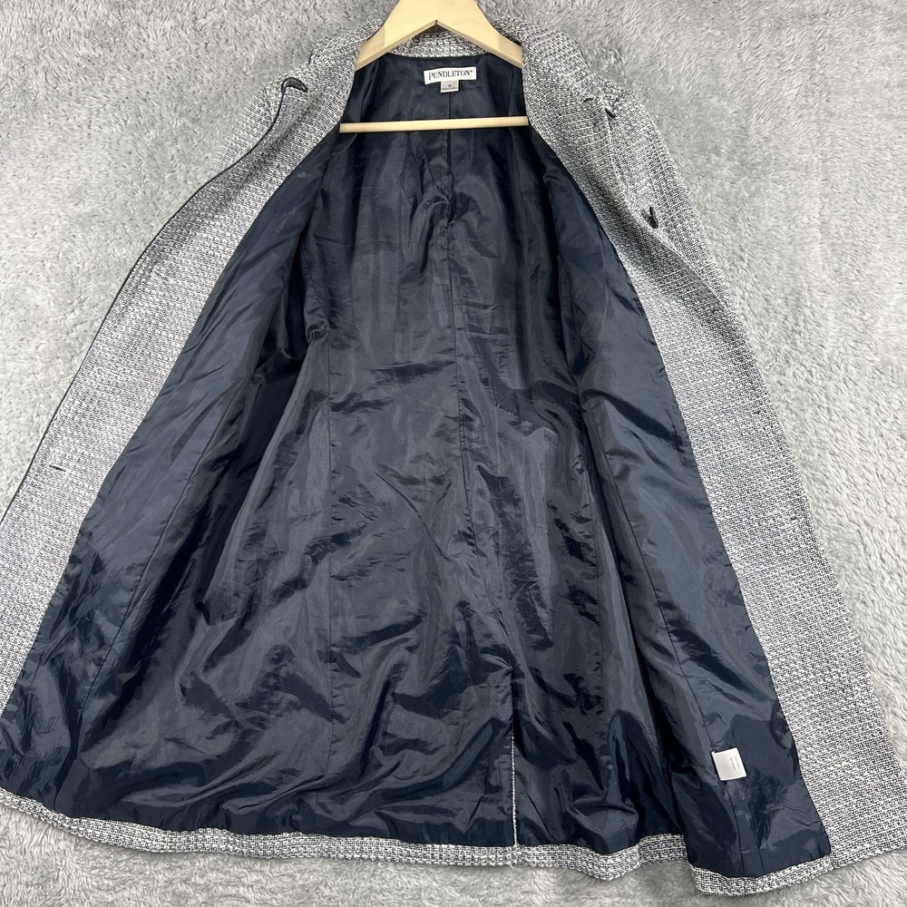 Pendleton Coat Womens 8 Blue White Tweed Mid Length Lined Overcoat‎ Business - Picture 7 of 14